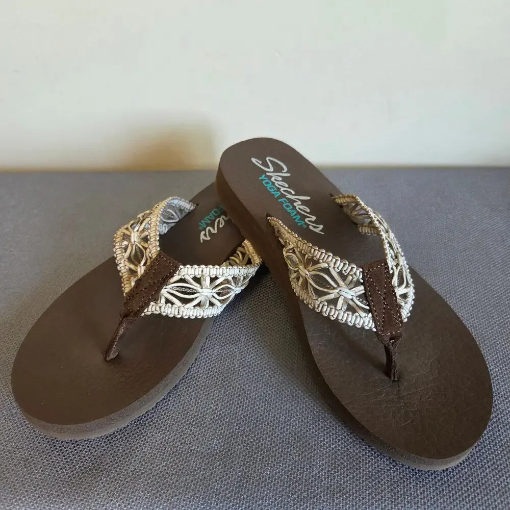 NWOT Skechers 7.5 Asana Yoga Foam Thong Flip Flop Sandals Macrame